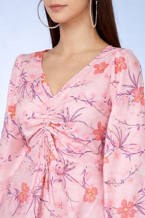Petal Grace Knee-Length Floral Crepe Dress