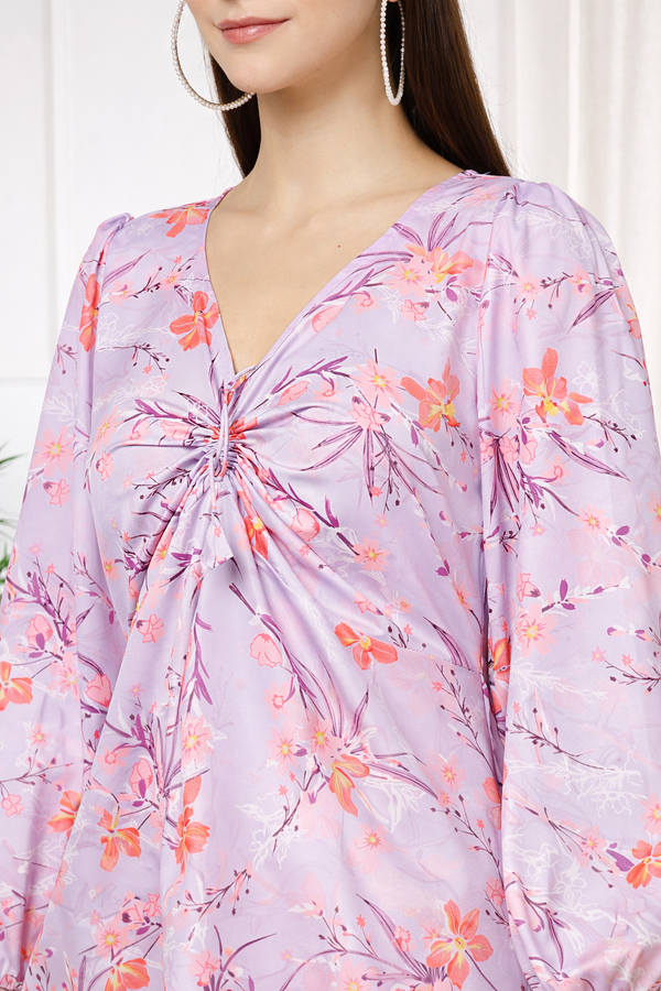 Petal Grace Knee-Length Floral Crepe Dress