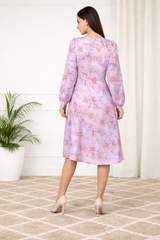 Petal Grace Knee-Length Floral Crepe Dress