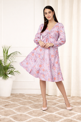 Petal Grace Knee-Length Floral Crepe Dress