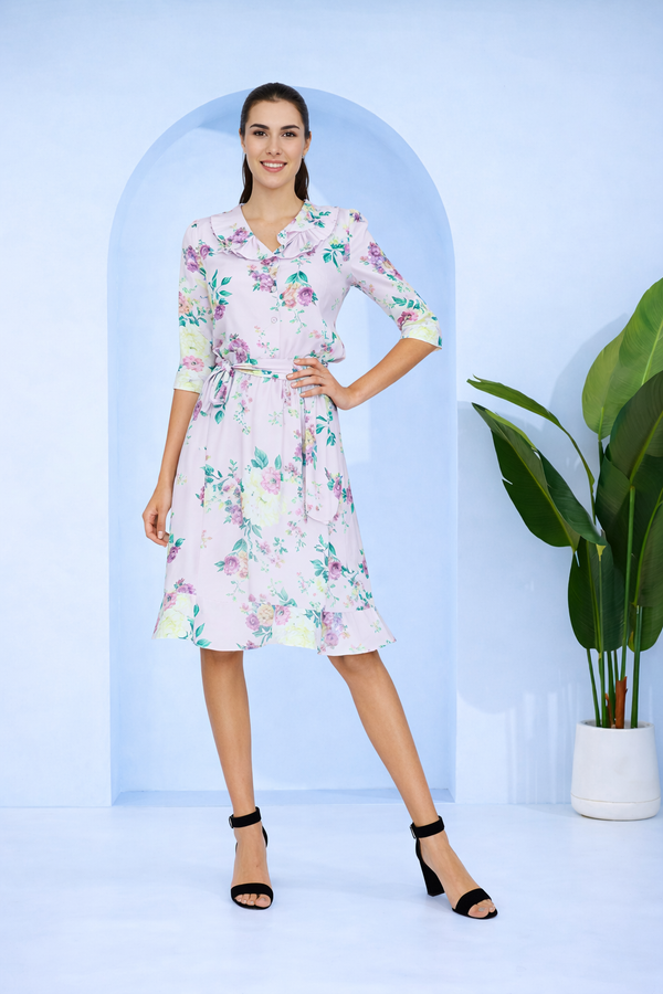 Floral  Knee-Length Georgette Dress
