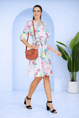 Floral  Knee-Length Lavander Georgette Dress