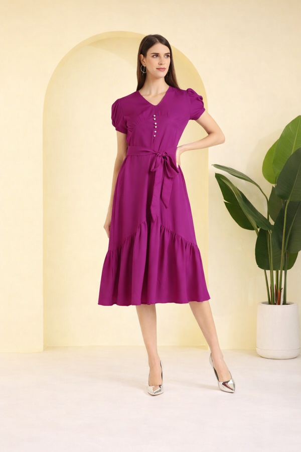Elegant Fit and Flare Crepe Dress