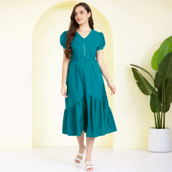 Elegant Fit and Flare Crepe Dress