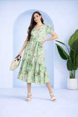 Floral Charm Fit and Flare Crepe Dress