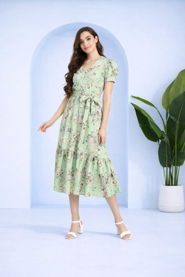 Floral Charm Fit and Flare Crepe Dress