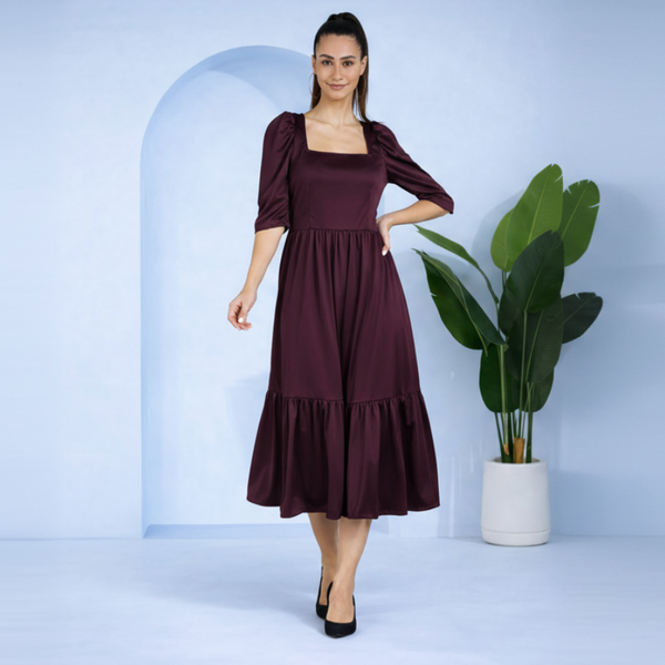 Sleek Sophistication Calf-Length Spandex Purple Dress