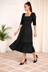 Sleek Sophistication Calf-Length Spandex Black Dress