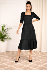 Sleek Sophistication Calf-Length Spandex Black Dress