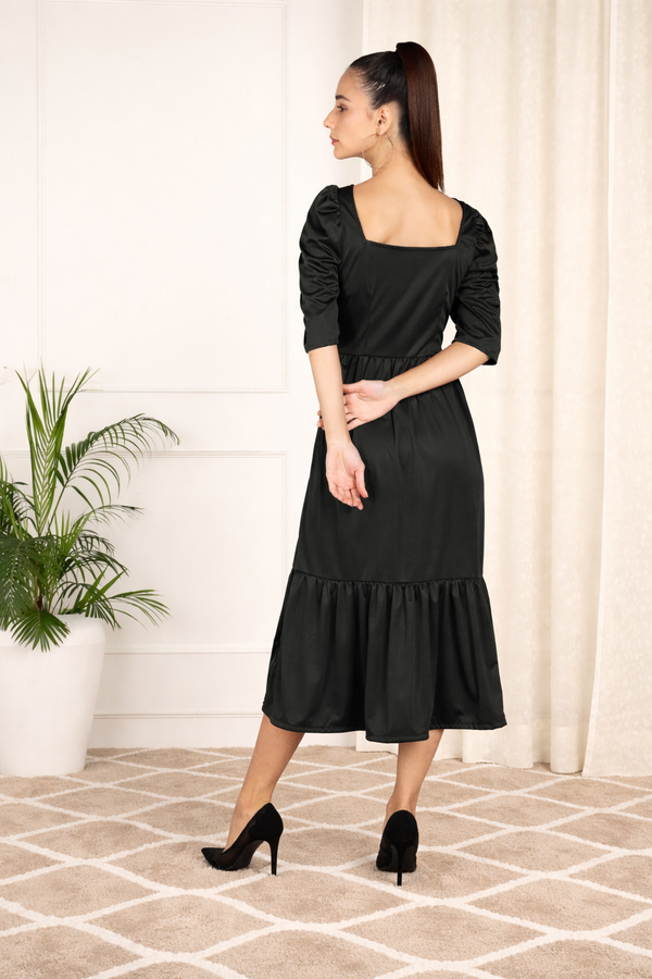 Sleek Sophistication Calf-Length Spandex Black Dress