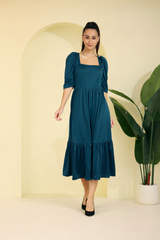 Sleek Sophistication Calf-Length Spandex Blue Dress
