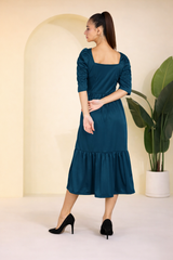 Sleek Sophistication Calf-Length Spandex Blue Dress