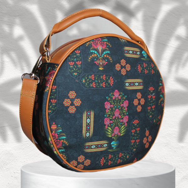 Mughal Floral Motifs Print Canvas Sling Bag