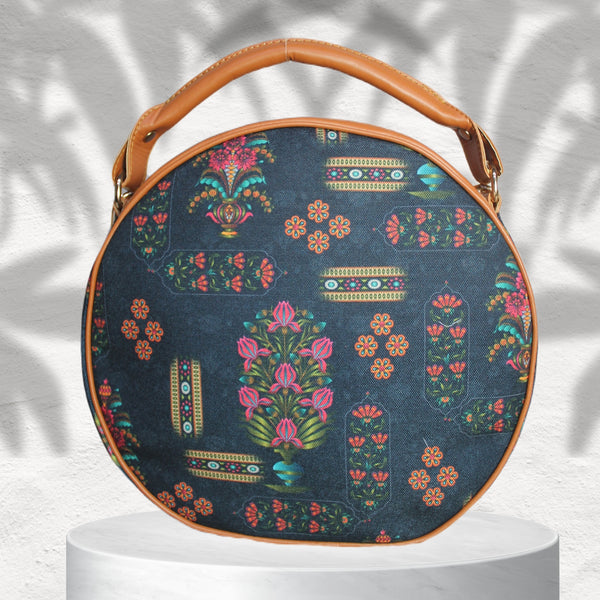 Mughal Floral Motifs Print Canvas Sling Bag