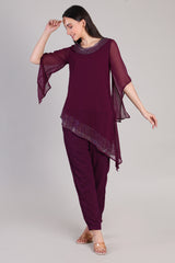 Women's Sequins Motifs Embellished Asymmetric Kurti Pant Set