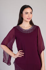 Women's Sequins Motifs Embellished Asymmetric Kurti Pant Set