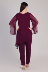 Women's Sequins Motifs Embellished Asymmetric Kurti Pant Set