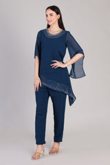 Women's Sequins Motifs Embellished Asymmetric Kurti Pant Set