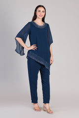 Women's Sequins Motifs Embellished Asymmetric Kurti Pant Set