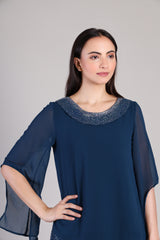 Women's Sequins Motifs Embellished Asymmetric Kurti Pant Set