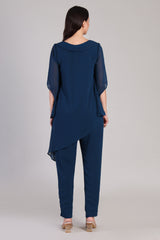 Women's Sequins Motifs Embellished Asymmetric Kurti Pant Set