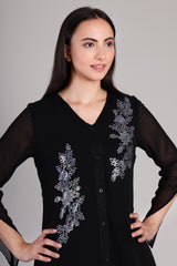 Women's Sequins Motifs Embellished Georgette Frilled Set