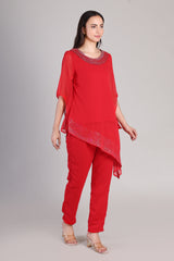 Women's Sequins Motifs Embellished Asymmetric Kurti Pant Set