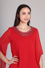 Women's Sequins Motifs Embellished Asymmetric Kurti Pant Set