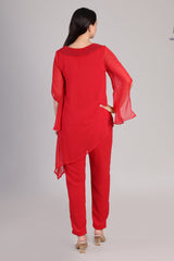 Women's Sequins Motifs Embellished Asymmetric Kurti Pant Set