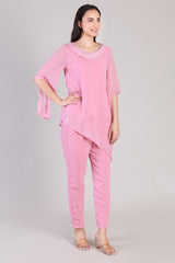 Women's Sequins Motifs Embellished Asymmetric Kurti Pant Set