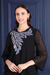 Women's Sequins Motifs Embellished Asymmetric Kurti Pant Set