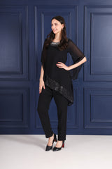 Women's Sequins Motifs Embellished Asymmetric Kurti Pant Set