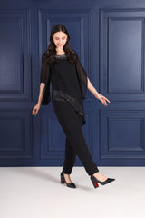 Women's Sequins Motifs Embellished Asymmetric Kurti Pant Set