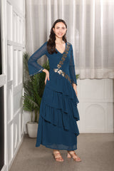 Elegant Frilled Ankle-Length Embellished Maxi  Dress