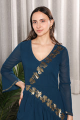Elegant Frilled Ankle-Length Embellished Maxi  Dress