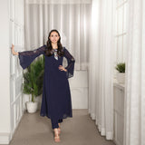 Women's Sequins Motifs Embellished Asymmetric Kurti Pant Set