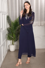 Women's Sequins Motifs Embellished Asymmetric Kurti Pant Set