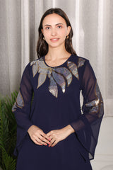 Women's Sequins Motifs Embellished Asymmetric Kurti Pant Set