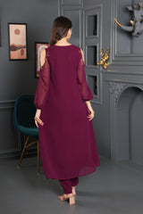 Women's Sequins Motifs Embellished Asymmetric Kurti Pant Set