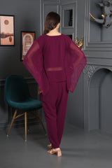 Women's Sequins Motifs Embellished Asymmetric Kurti Pant Set