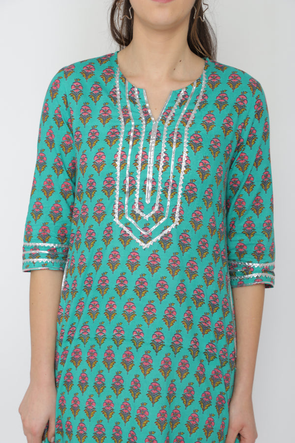 🌸 Ethnic Cotton Printed Kurti Palazzo Set for Women