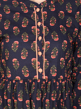 Navy Blue Printed Cotton Kurti with Rayon Palazzo Pants & Dupatta Set