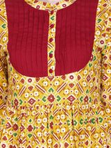 Women's Mustard Printed Cotton Kurti Pant Dupatta Set