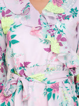 Floral  Knee-Length Lavander Georgette Dress