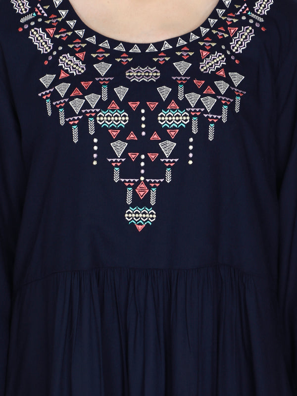 geometric embroided ethnic anarkali rayon kurti