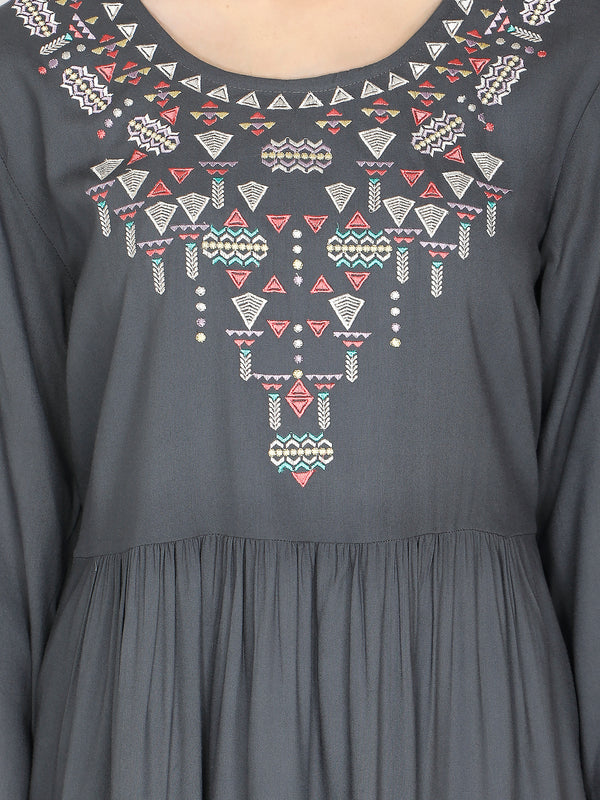 geometric embroided ethnic anarkali rayon kurti