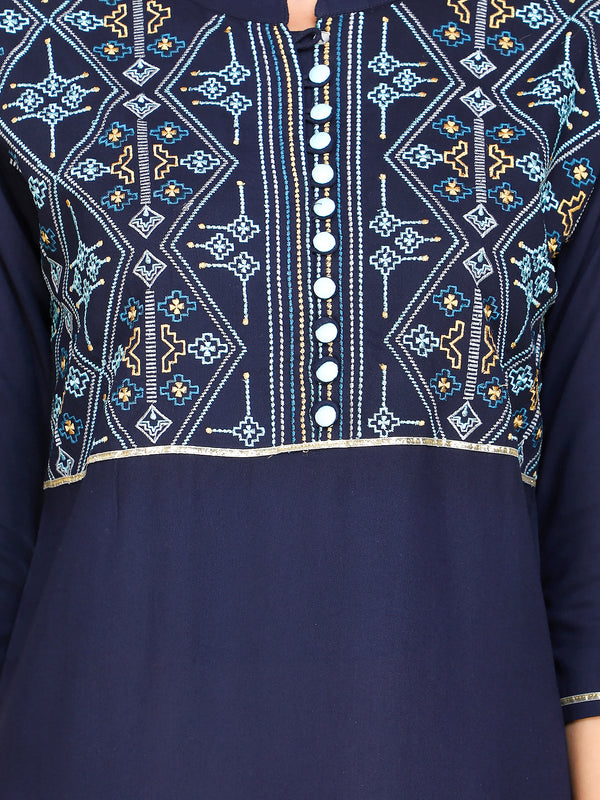Women’s Geometric Embroidered Rayon Kurti Palazzo dupatta 3 pc Set