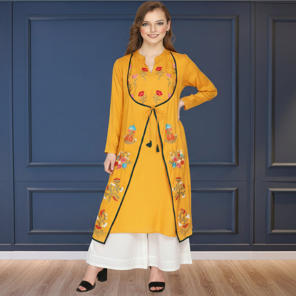 🌼 Women’s Ethnic Embroidered front slit Kurti & Palazzo Set