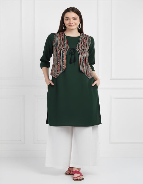 🌺 Women’s Ethnic Printed Jacket Kurti & Palazzo Set