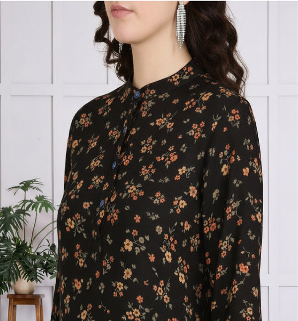 🌸 Floral Printed Spandex Kurti Pant Co-Ord Set 🌸